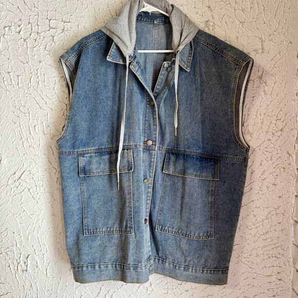 Jackets & Blazers - Denim Vest with Gray Hood Great for layering